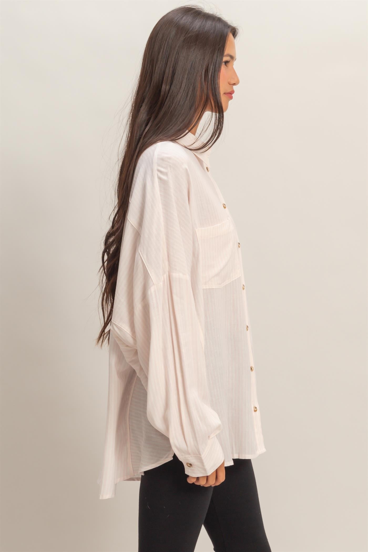 Pink Oversized Striped Button-Up Shirt