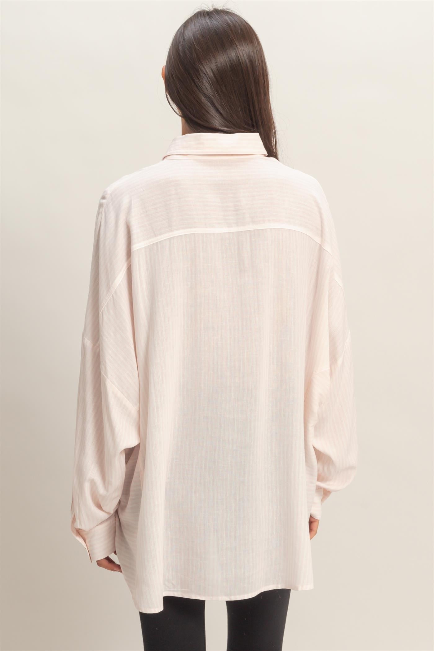 Pink Oversized Striped Button-Up Shirt