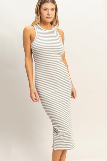 Heather Grey Striped Side Slit Tank Dress
