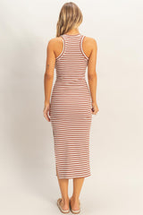 Brown Striped Side Slit Tank Dress