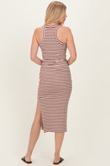 Brown Striped Side Slit Tank Dress