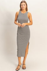 Black Striped Side Slit Tank Dress