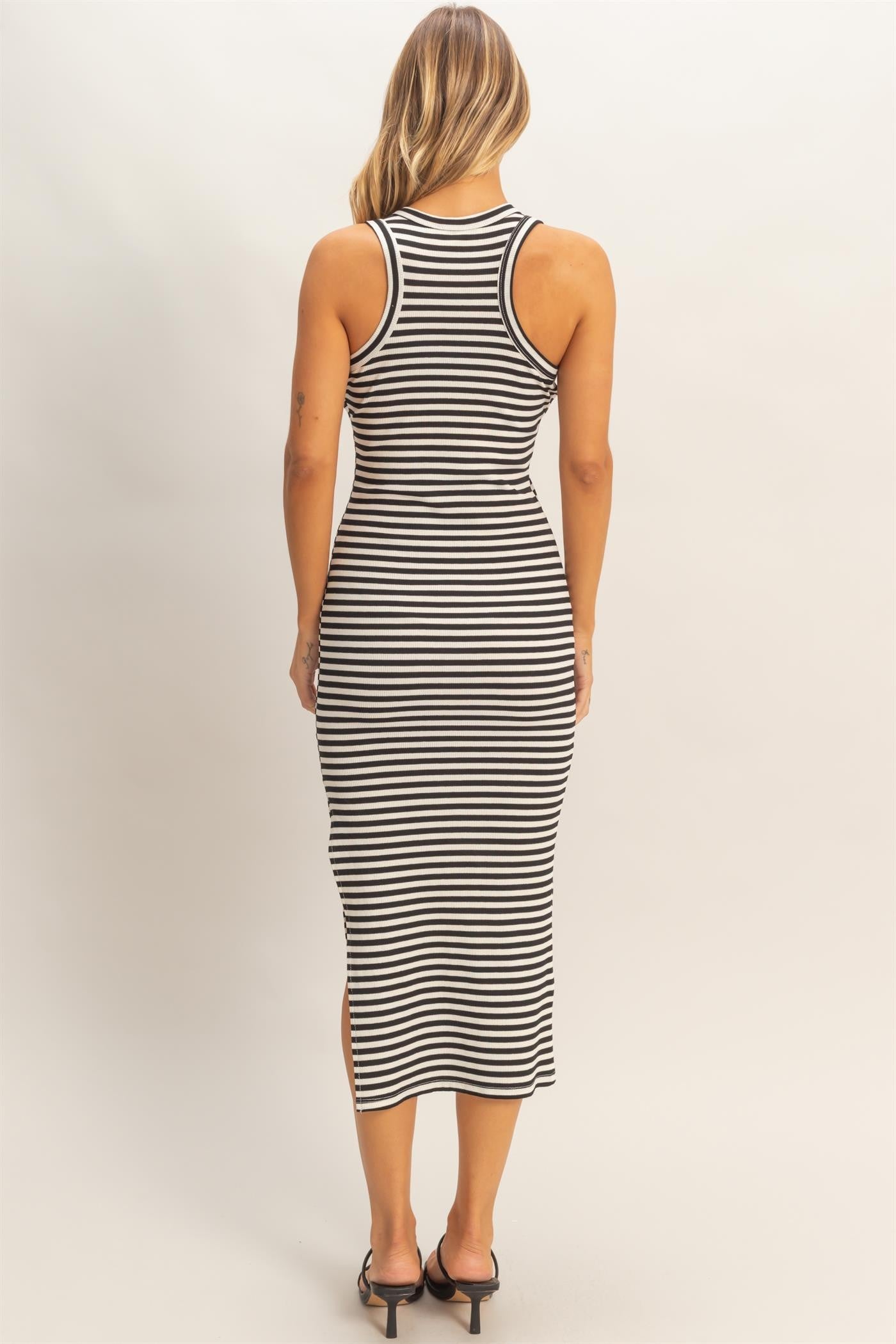 Black Striped Side Slit Tank Dress
