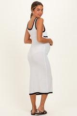 Ivory Knit Sleeveless Contrast Trim Maternity Maxi Dress