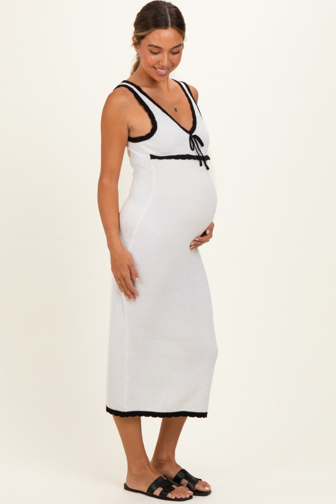 Ivory Knit Sleeveless Contrast Trim Maternity Maxi Dress