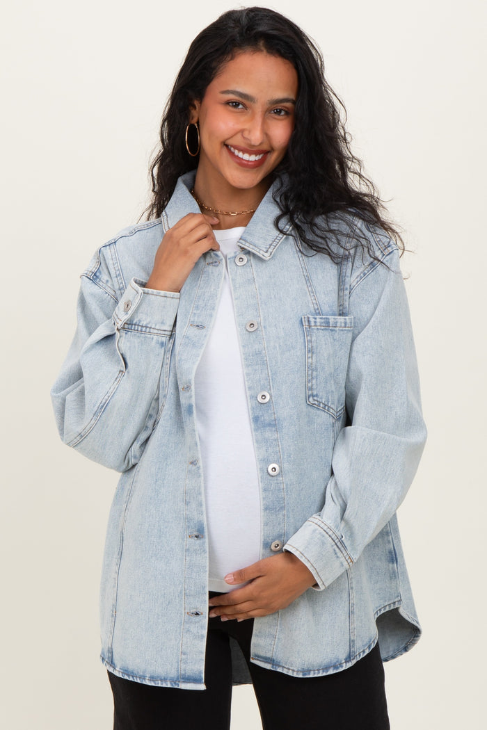 Light Indigo Oversized Denim Maternity Shirt Jacket