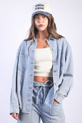 Light Indigo Oversized Denim Maternity Shirt Jacket