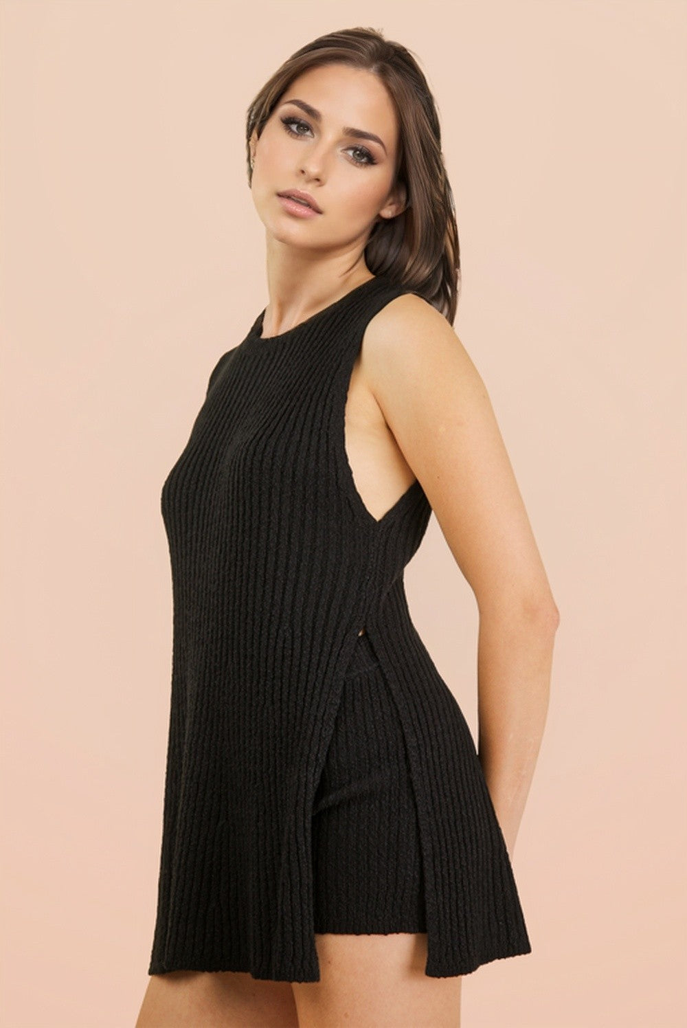 Black Knit Sleeveless Top Shorts Maternity Set