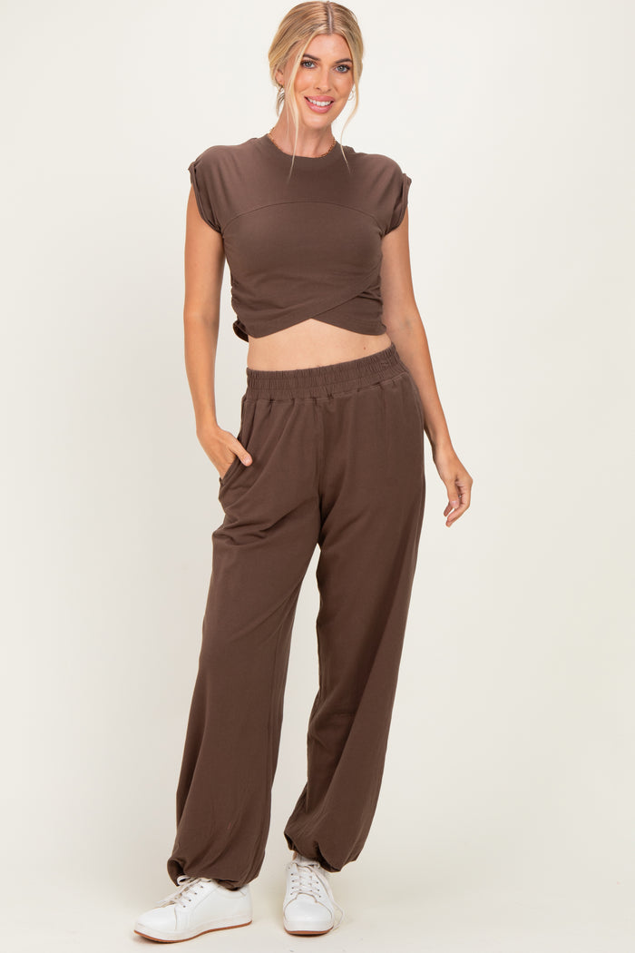 Mocha Cropped Tank Pant Maternity Set