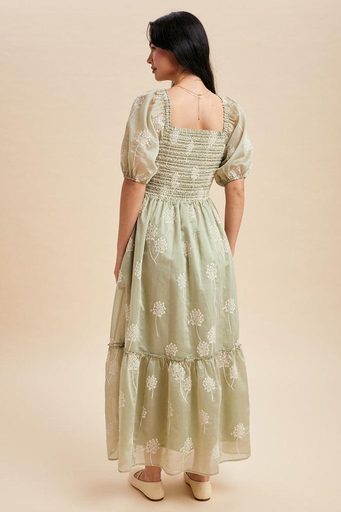 Fern Embroidered Floral Smocked Maxi Dress