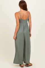 Green Pea Sleeveless Wide Leg Jumpsuit