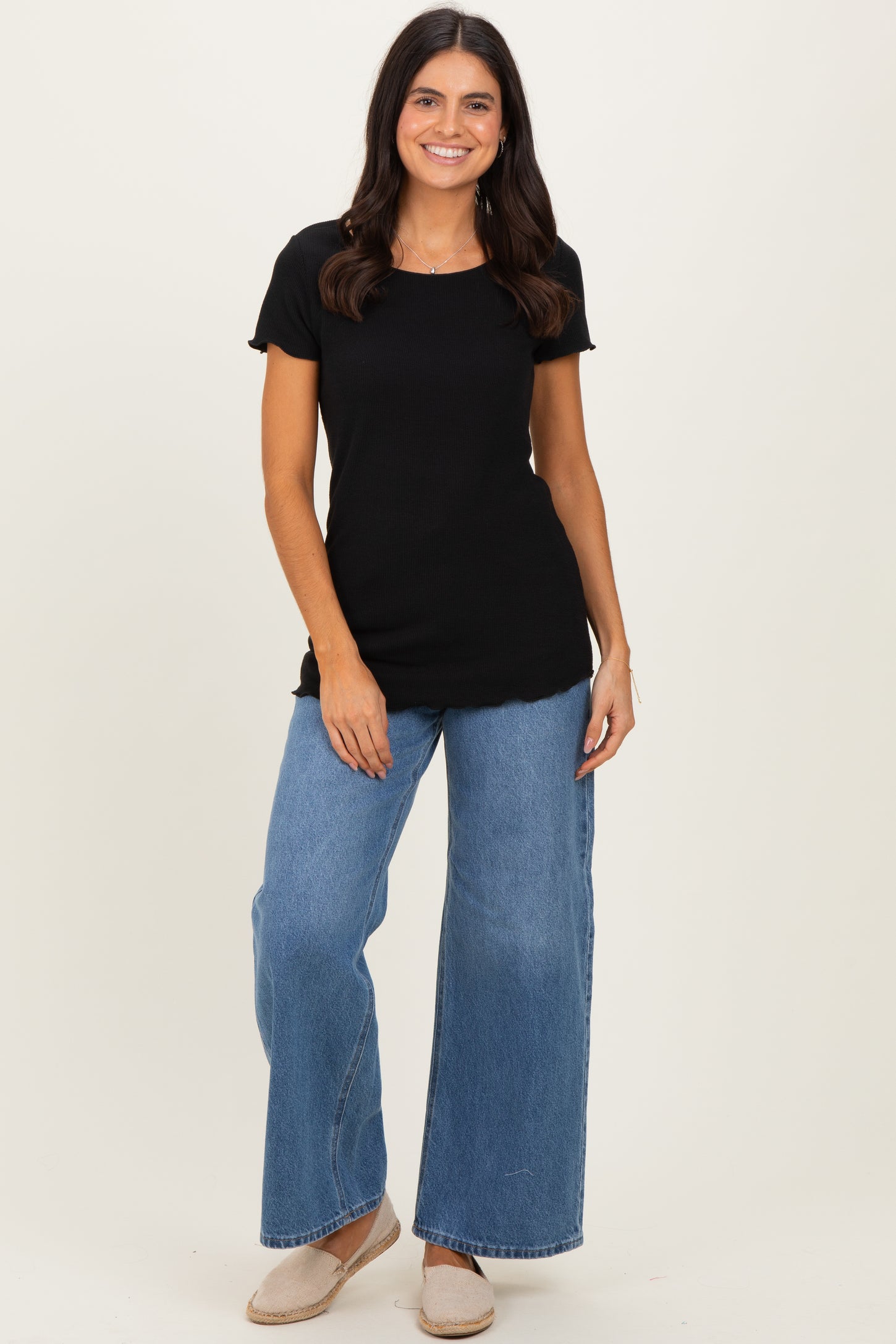 Black Ruffle Edge Short Sleeve Top
