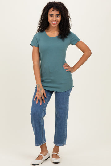 Teal Ruffle Edge Short Sleeve Top