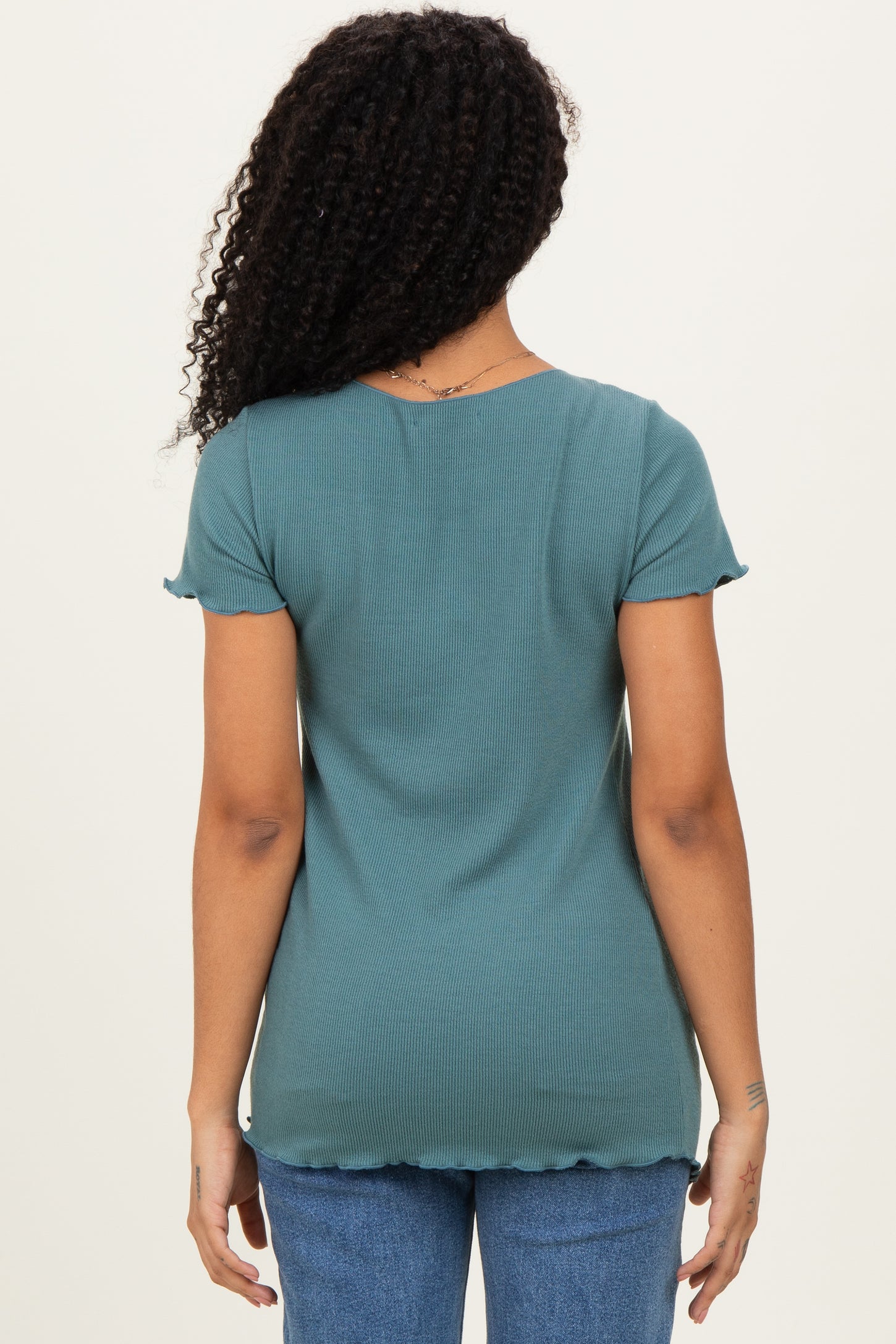 Teal Ruffle Edge Short Sleeve Top