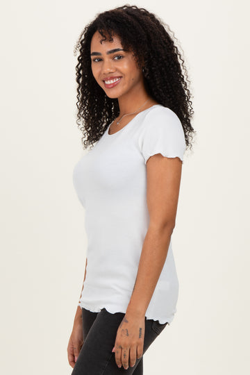 White Ruffle Edge Short Sleeve Top