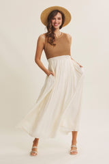 Mocha Knit Bodice Contrast Skirt Maternity Maxi Dress