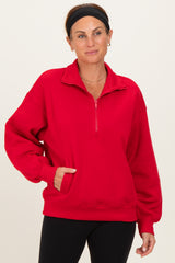 Red French Terry Quarter Zip Maternity Pullover
