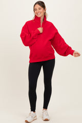 Red French Terry Quarter Zip Maternity Pullover