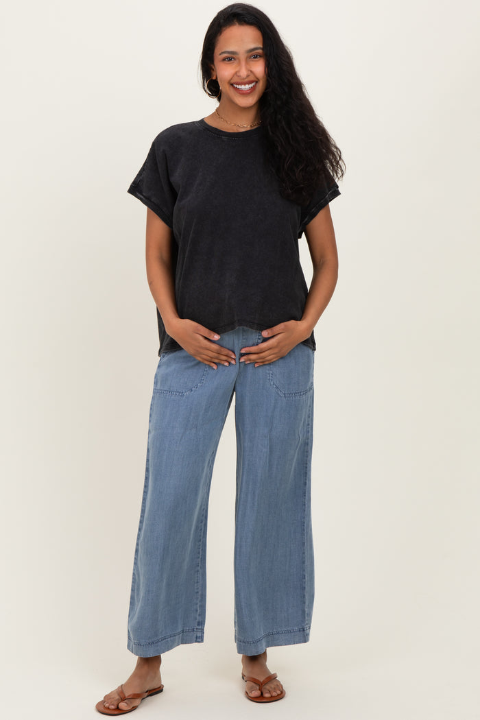 Black Mineral Wash Boxy Fit Maternity T-Shirt