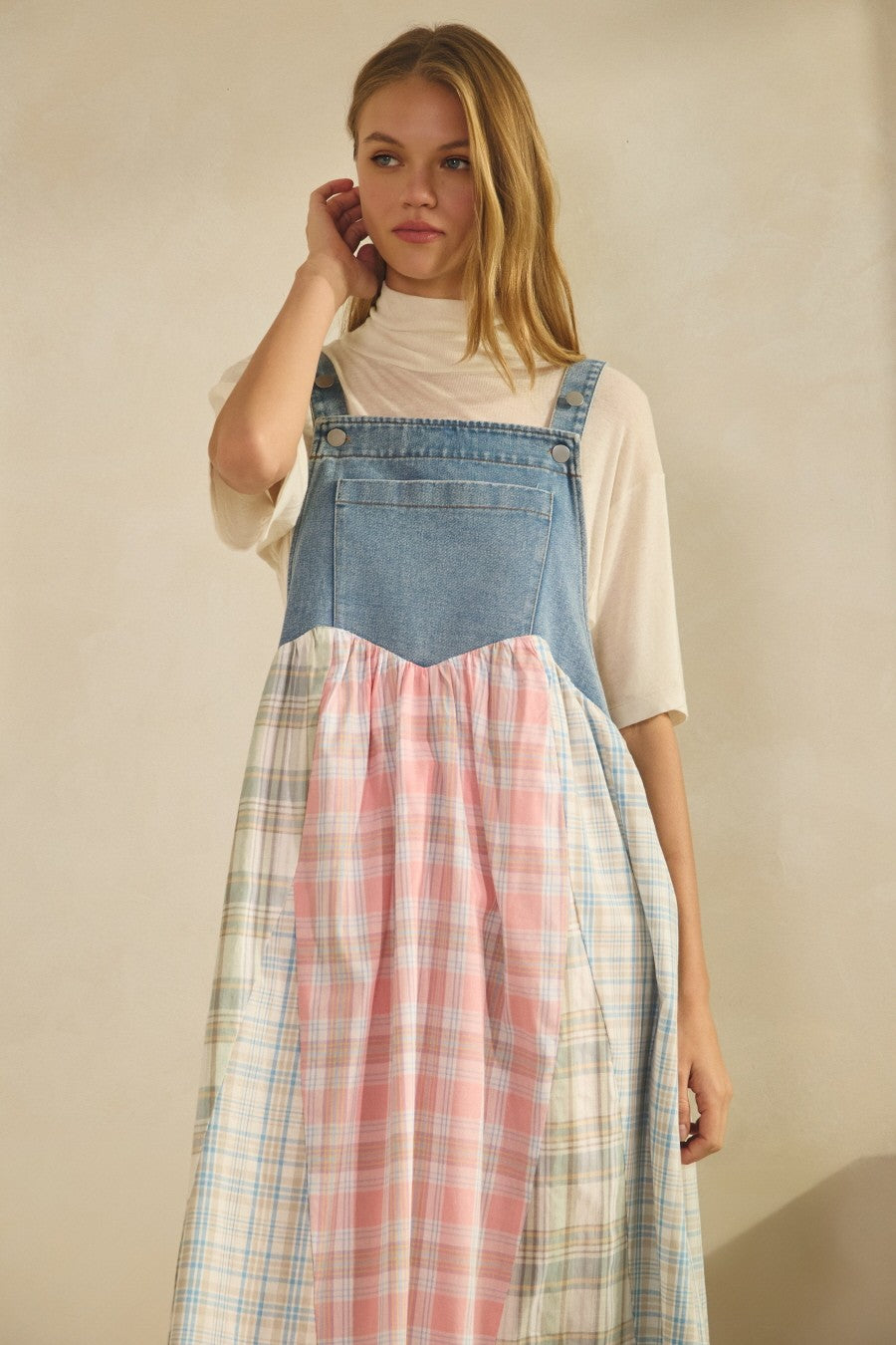 Multicolor Plaid Overall Maxi Dress