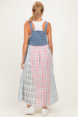 Multicolor Plaid Overall Maternity Maxi Dress