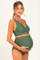 Olive Green High Waist Maternity Bikini Set