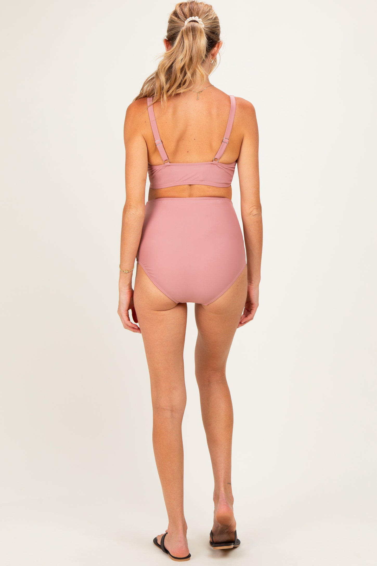 Mauve Pink High Waist Maternity Bikini Set