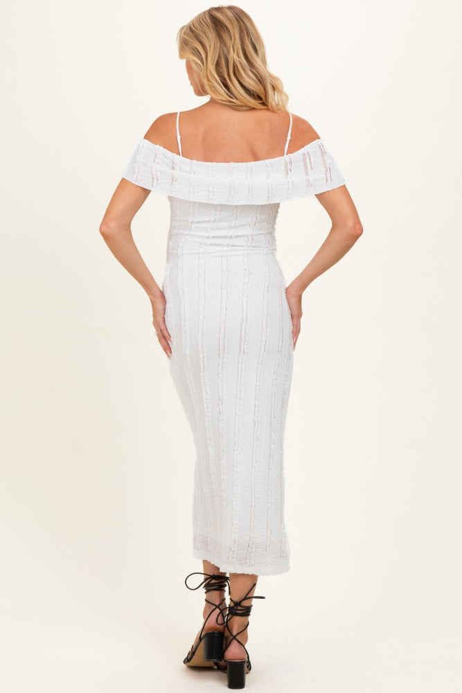 Ivory Off Shoulder Lace Knit Maternity Midi Dress