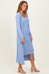 Blue Ribbed Cardigan 2 Piece Set