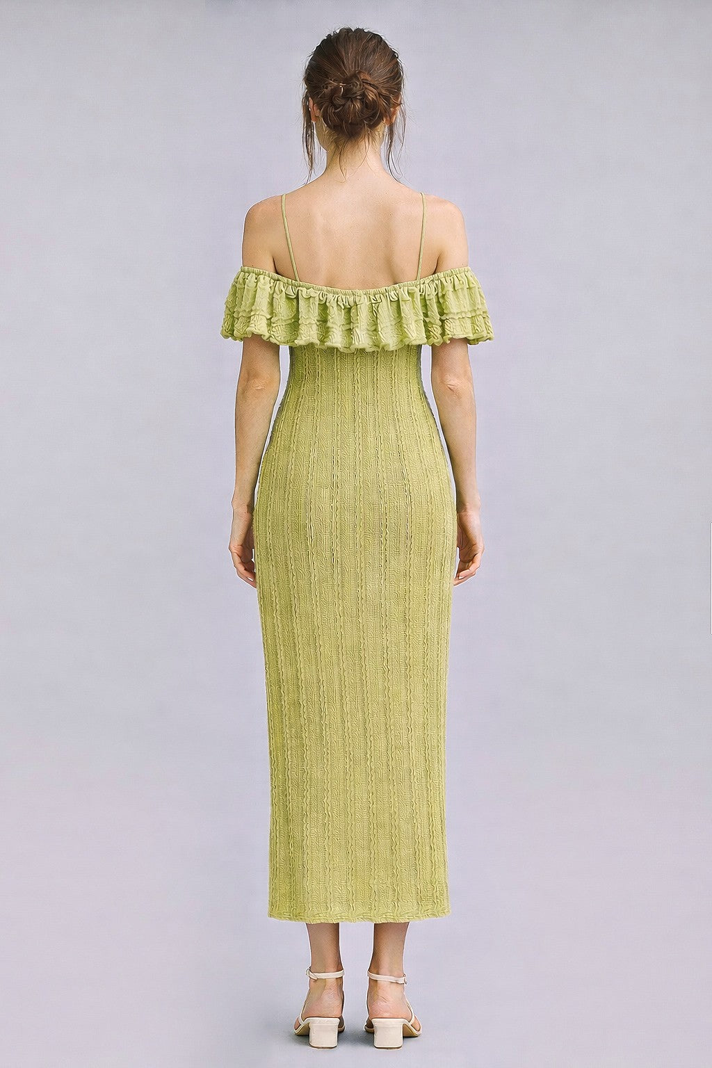 Citron Off Shoulder Lace Knit Midi Dress