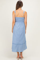 Dusty Blue Linen Blend Sleeveless Maternity Midi Dress