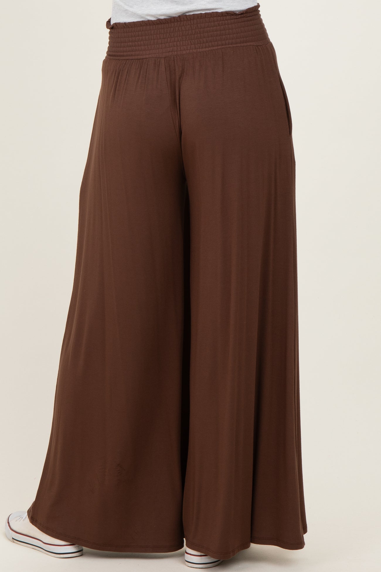 Brown Smocked Waist Wide Leg Pants