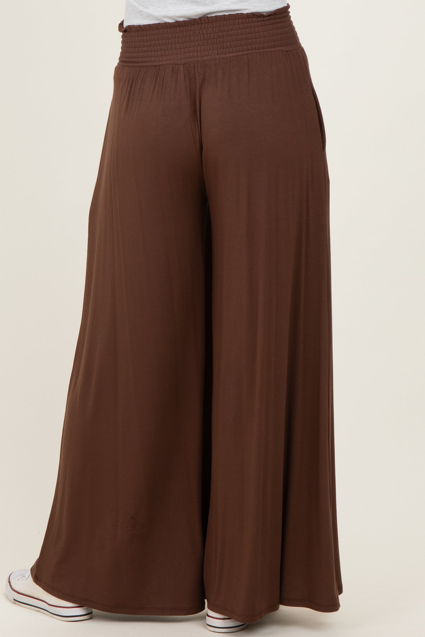 Brown Smocked Waist Wide Leg Pants