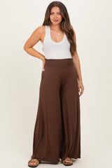 Brown Smocked Waist Wide Leg Maternity Pants