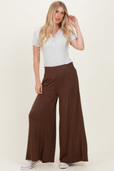 Brown Smocked Waist Wide Leg Pants