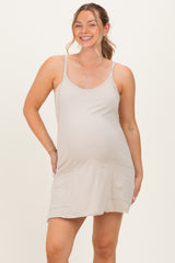Sand Beige Racerback Maternity Romper Dress