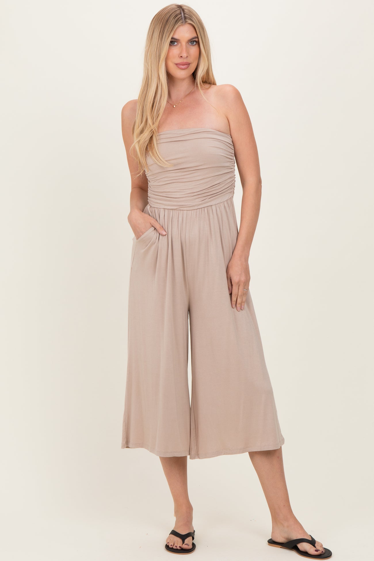 Ash Mocha Double Layered Strapless Tube Top Maternity Jumpsuit