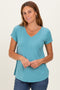 Dusty Teal Basic V-Neck Short Sleeve Top