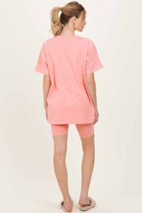 Coral Peach Biker Shorts Set