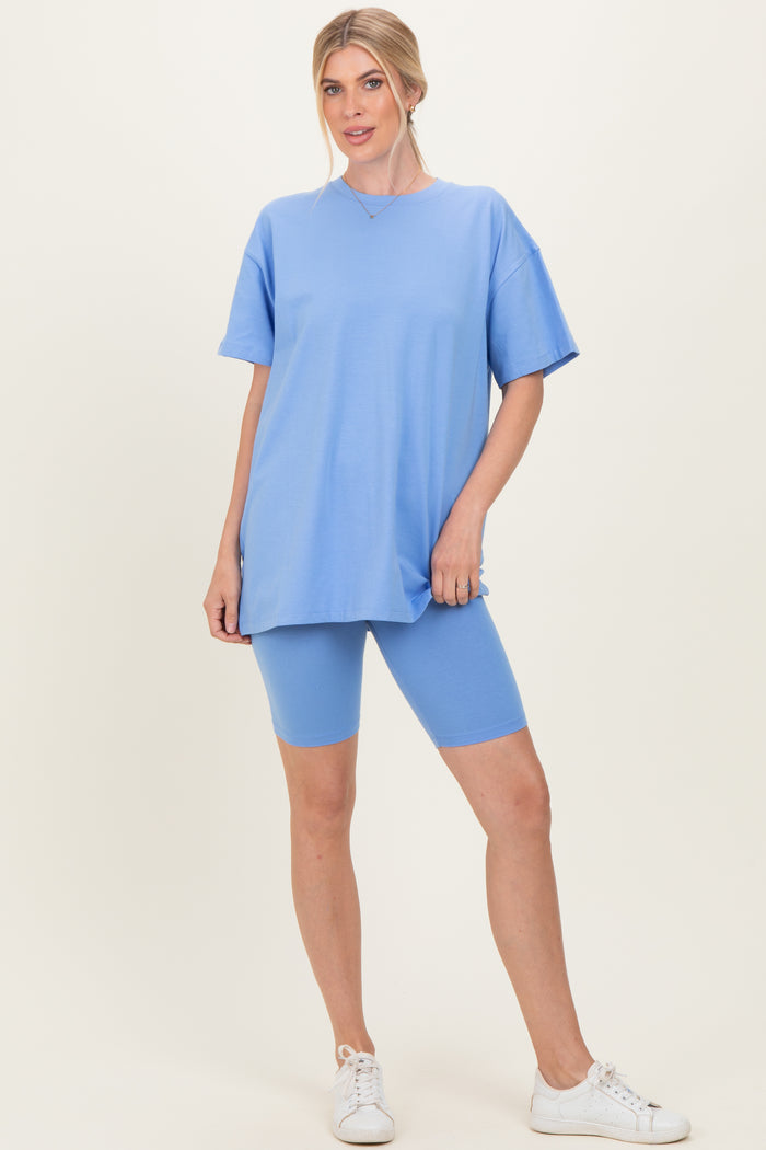 Periwinkle Biker Shorts Maternity Set