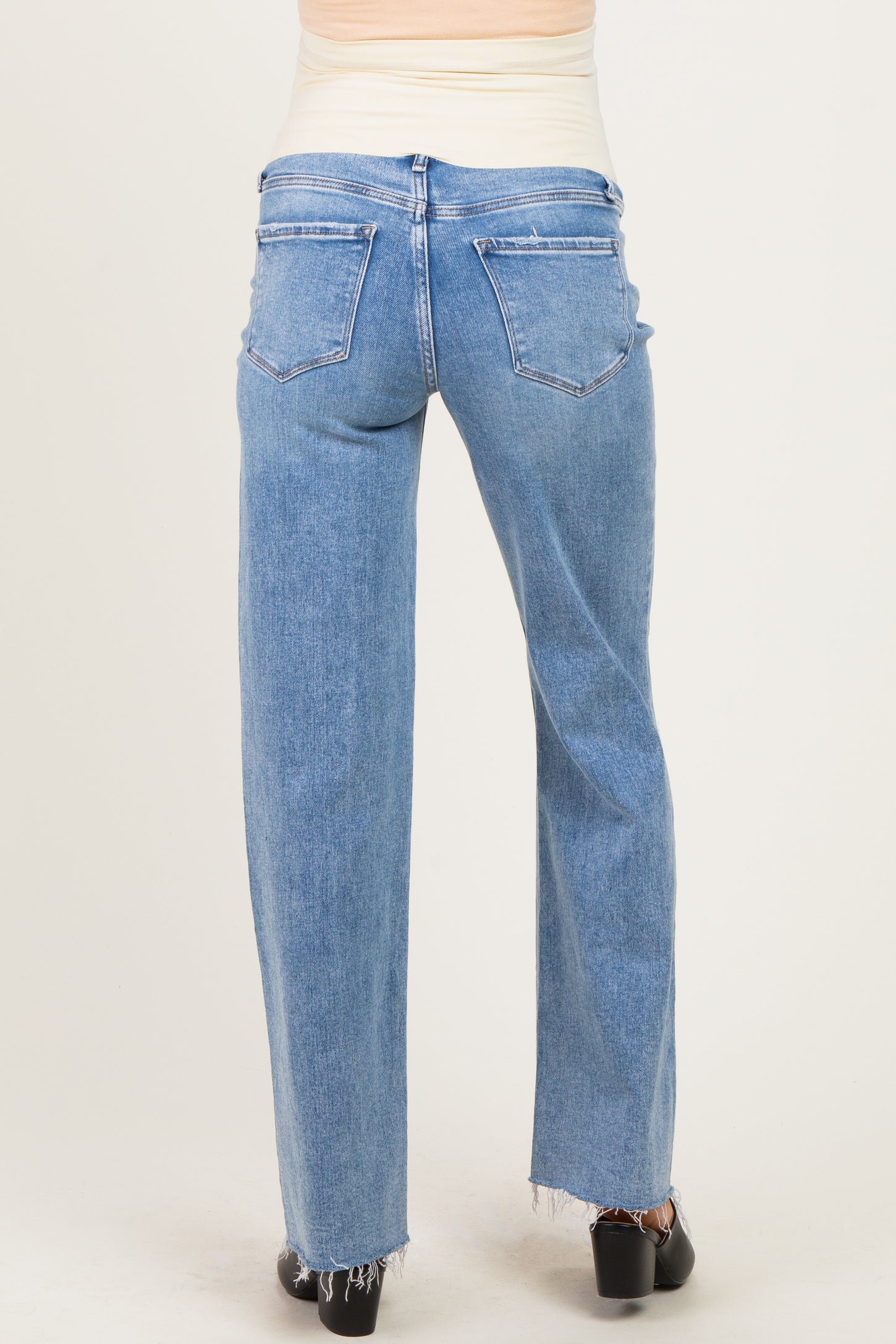 Light Blue Distressed Open Knee Cut Hem Maternity Wide Leg Jeans