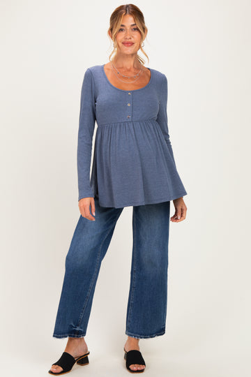 Navy Distressed Ankle Wide Leg Maternity Jeans