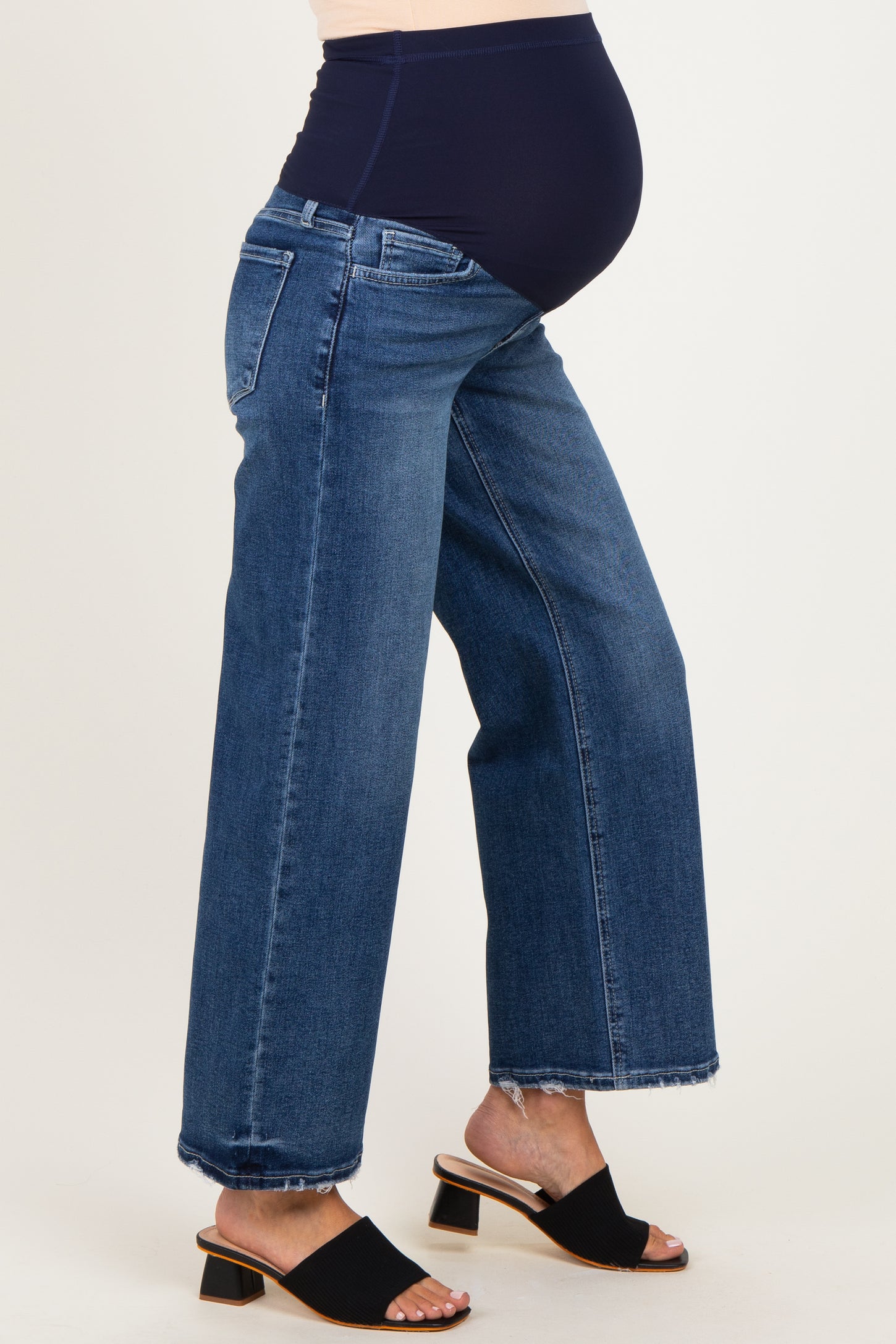 Navy Distressed Ankle Wide Leg Maternity Jeans