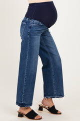 Navy Distressed Ankle Wide Leg Maternity Jeans