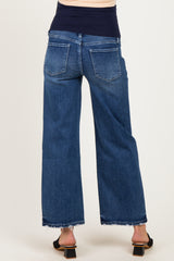 Navy Distressed Ankle Wide Leg Maternity Jeans