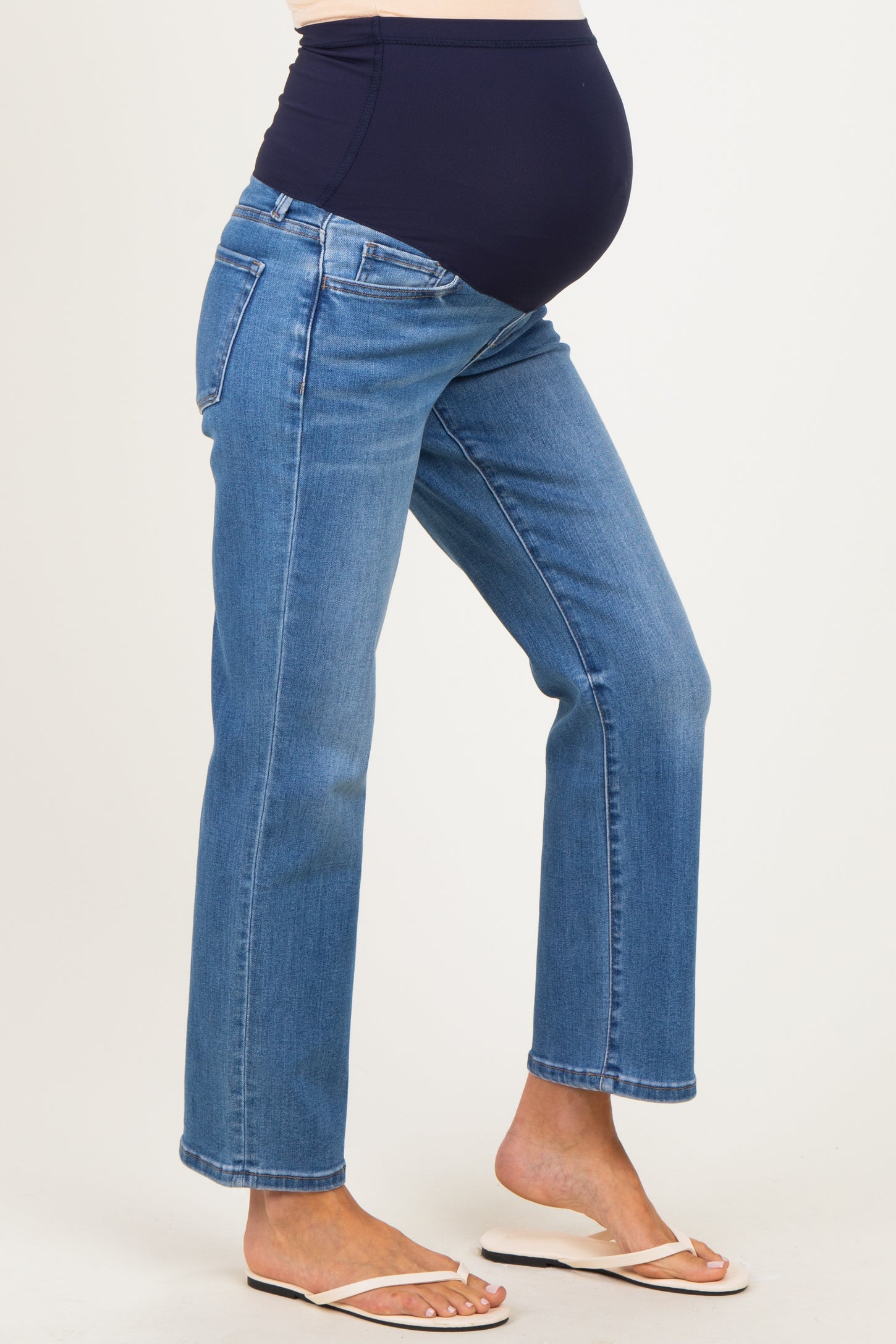 Blue Medium Wash Ankle Straight Leg Maternity Jeans