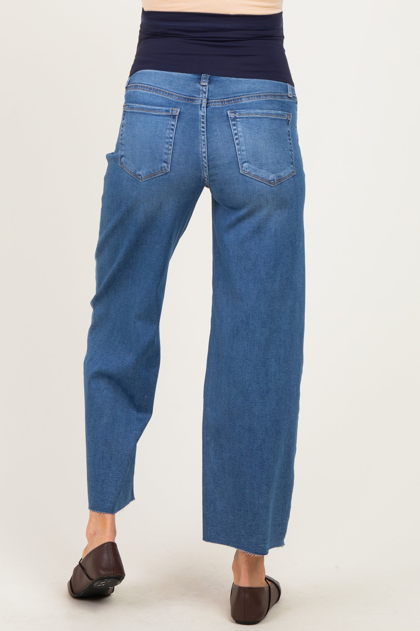 Blue Raw Hem Cropped Wide Leg Maternity Jeans