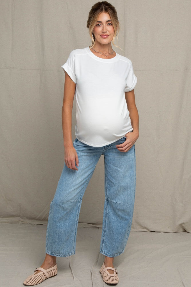 Light Blue Vintage Wash Barrel Leg Maternity Jeans