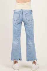 Light Blue Fringe Hem Ankle Wide Leg Maternity Jeans