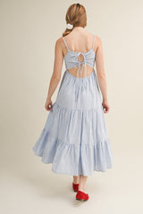 Light Blue Diagonal Stripe Front Tier Dress